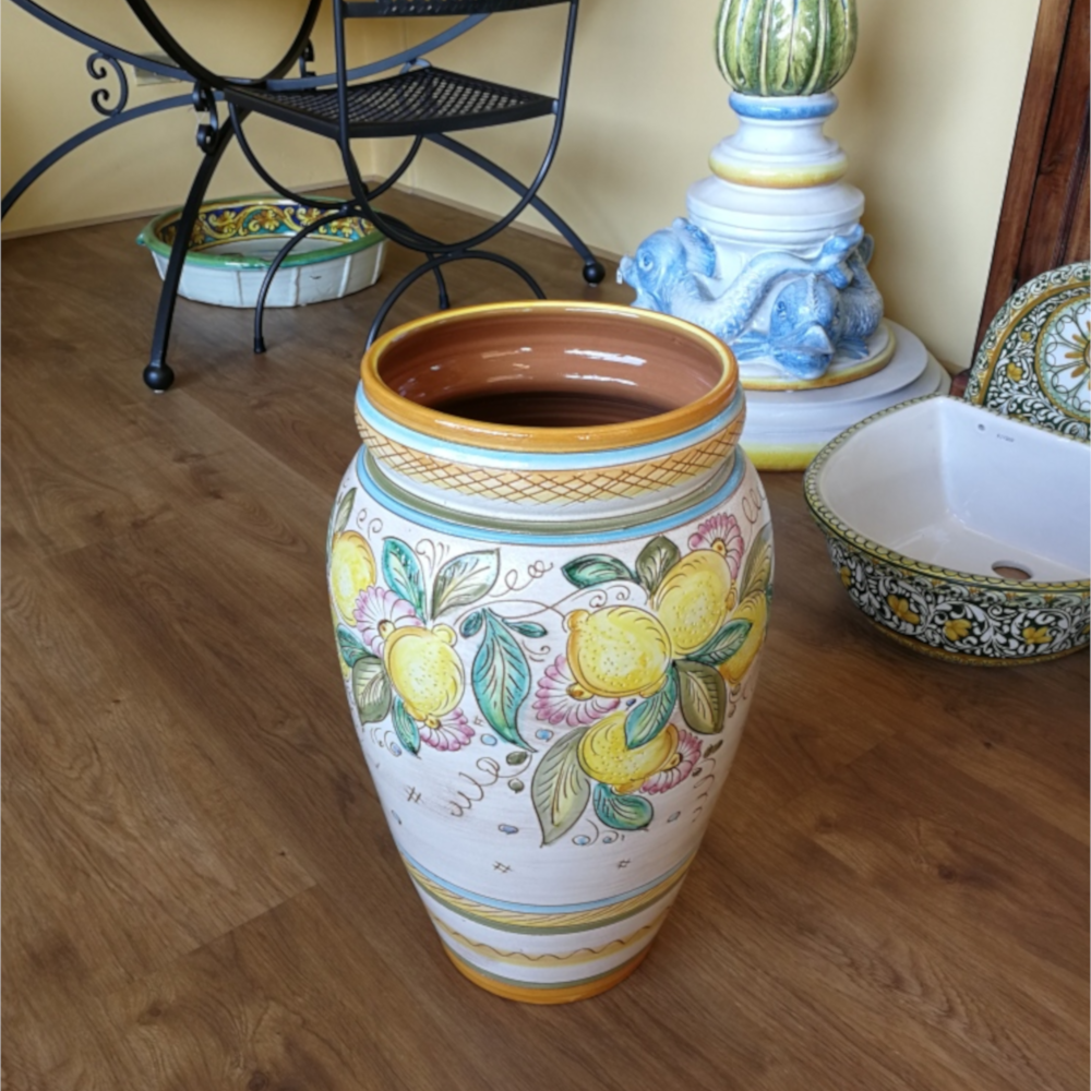 Portaombrelli Vaso In Ceramica Di Deruta Decoro Limoni Del Melo Ceramiche