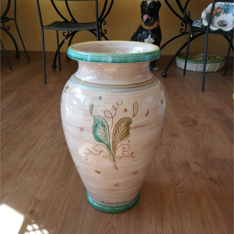 Portaombrelli Vaso In Ceramica Di Deruta Decoro Limoni Bordo Verde