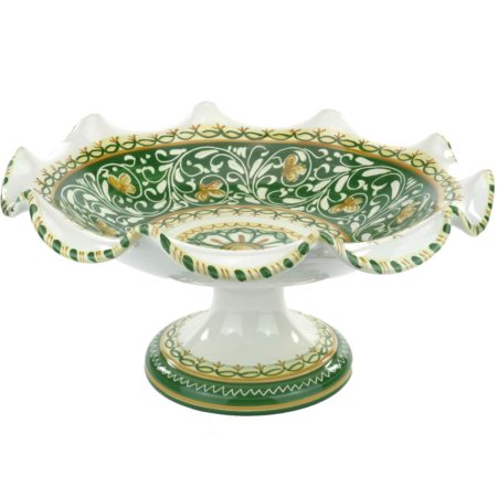 Alzata smerlata in ceramica di Castelli decoro Ornato Verde