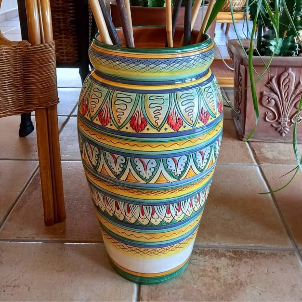 Portaombrelli Vaso in ceramica di Deruta decoro geometrico