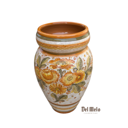 Portaombrelli Vaso in ceramica di Deruta decoro fiori Ocra