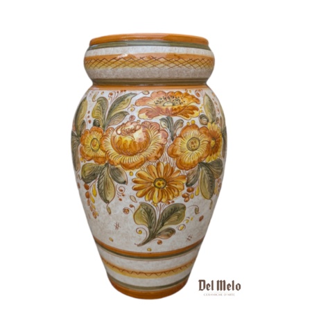 Portaombrelli Vaso in ceramica di Deruta decoro fiori Ocra