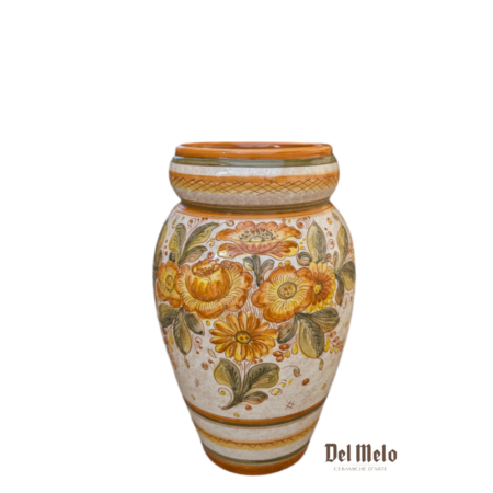 Portaombrelli Vaso in ceramica di Deruta decoro fiori Ocra